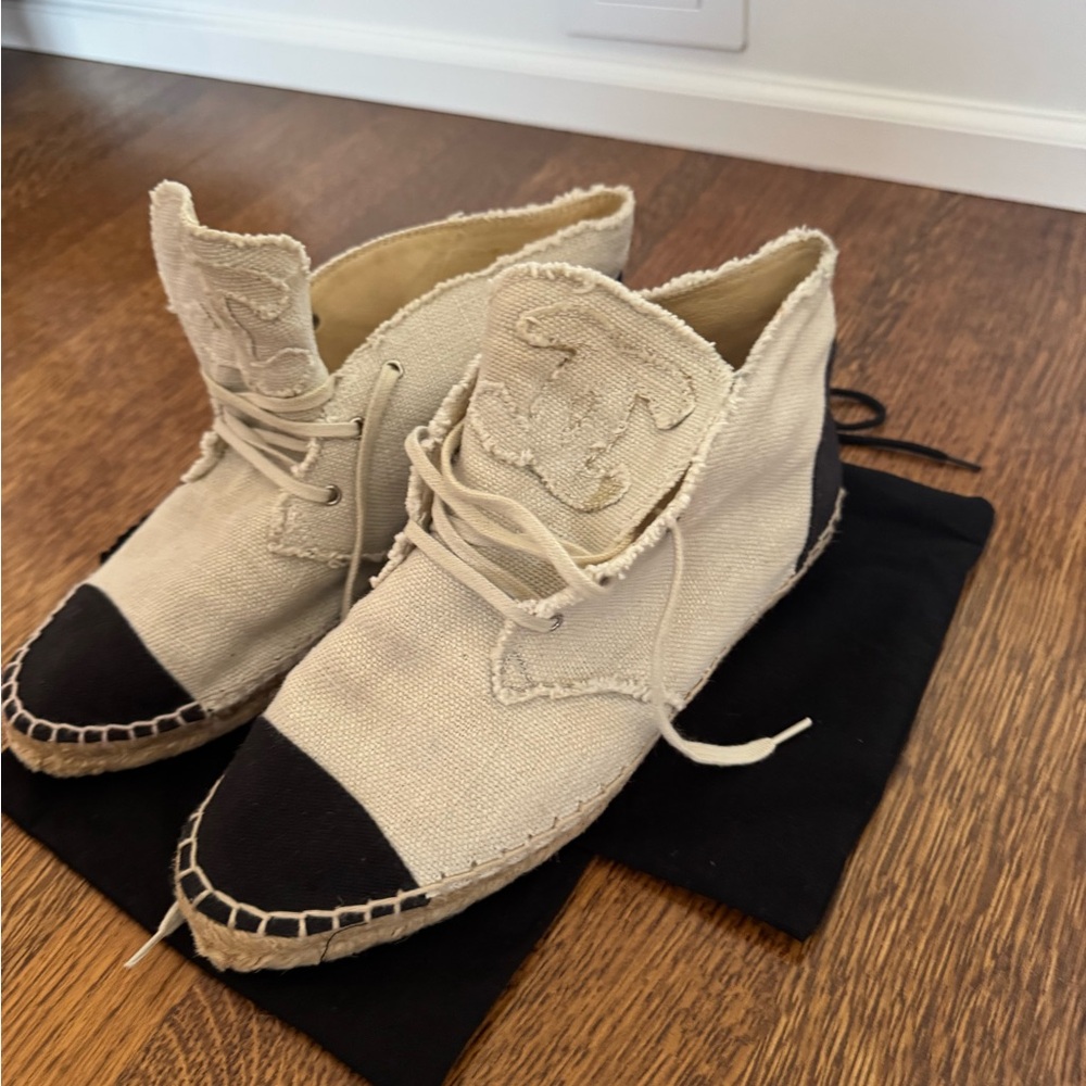 Chic Canvas Espadrille Boots - Black & Cream - Picture 7 of 10